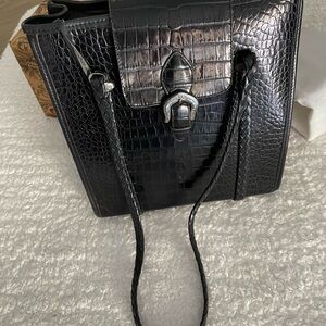 Brighton Donna Vintage 1996 faux crocodile leather black shoulder bag